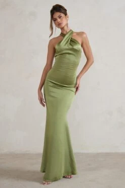 Unstoppable | Olive Green Satin Cross Over Halter Neck Maxi Dress 12 Unstoppable | Olive Green Satin Cross Over Halter Neck Maxi Dress -Sangyong Store CC HR CL126739 UnstoppableOliveGreenSatinCrossOverHalterNeckMaxiDress1