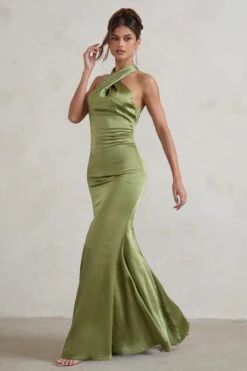 Unstoppable | Olive Green Satin Cross Over Halter Neck Maxi Dress 13 Unstoppable | Olive Green Satin Cross Over Halter Neck Maxi Dress -Sangyong Store CC HR CL126739 UnstoppableOliveGreenSatinCrossOverHalterNeckMaxiDress3