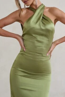 Unstoppable | Olive Green Satin Cross Over Halter Neck Maxi Dress 11 Unstoppable | Olive Green Satin Cross Over Halter Neck Maxi Dress -Sangyong Store CC HR CL126739 UnstoppableOliveGreenSatinCrossOverHalterNeckMaxiDress4