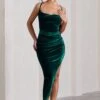 Risk It All | Bottle Green Velvet Cami Cowl Neck Satin Asymmetric Hem Midi Dress -Sangyong Store CC HR CL128163047 RiskItAllBottleGreenCamiCowlNeckSatinAsymmetricHemMidiDress3