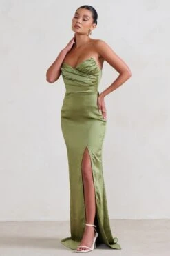 Coraline | Olive Strapless Maxi Dress With Split -Sangyong Store CC HR CL128413 Coraline OliveStraplessMaxidressWithSplit3