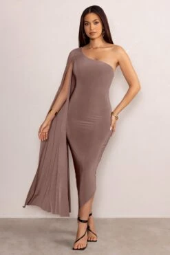 Aliana | Mocha Asymmetric Midi Dress With Cape Sleeve -Sangyong Store CC WB CL129248 AlianaMochaAsymmetricMidiDresswithCapeSleeve3