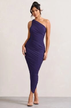 Dorit | Purple One Shoulder Asymmetric Ruched Midi Dress -Sangyong Store CC WB CL129293104 DoritBlackberryOneShoulderAsymmetricRuchedMidiDress0