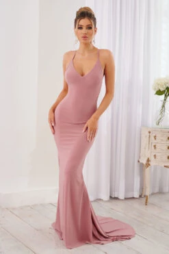 Lucky Number | Blush Pink Cross Back Fishtail Maxi Dress -Sangyong Store CL124605 26594