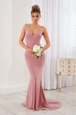 Lucky Number | Blush Pink Cross Back Fishtail Maxi Dress
