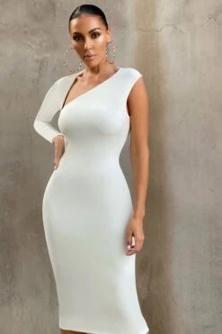 Refine | White One Shoulder Bodycon Midi Dress -Sangyong Store CL125510 White One Shoulder Long Sleeve Midi Dress 3 57448d46 6c9b 4e54 ab7e 85102e7a5fb7