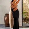 Shooting Star | Black Backless Knot Detail Fishtail Maxi Dress -Sangyong Store CL126211 backless knot detail fishtail maxi dress black 6