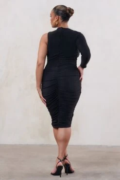 Refine | Black One Shoulder Midi Bodycon Dress -Sangyong Store CL126368 Refine PlusBlackOneShoulderRuchedBodyconMidiDress1 203b91d6 f283 437e b45f 19e6c22f4b63