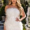 Out On The Town | Ivory Feather Bandeau Mini Dress -Sangyong Store CL126536 WhiteFeatherBandeauMiniDress1
