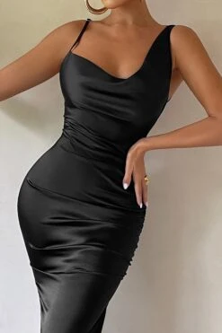 Belonging | Black Ruched Cowl Maxi Dress -Sangyong Store CL126539 black1 Ruched Cowl Neck Maxi Dress 10