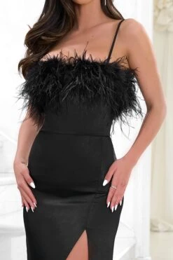 Add The Drama | Black Square Neck Maxi Dress With Feather Trim -Sangyong Store CL126569Black1SquareNeckMaxiDressWithFeatherTrim1