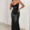 Lifetime | Black Satin Cowl Neck Maxi Dress With Cross Back Detail -Sangyong Store CL127192 LifetimeBlackSatinCowlNeckMaxiDressWithCrossBackDetail2 f1cc378e aa28 4dae a94e f38826d32dd2