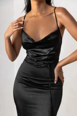 Lifetime | Black Satin Cowl Neck Maxi Dress With Cross Back Detail -Sangyong Store CL127192 LifetimeBlackSatinCowlNeckMaxiDressWithCrossBack Detail