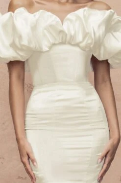 Fairyland | Cream Bardot Extreme Ruffle Corset Style Mini Dress -Sangyong Store CL127278WhiteBardotExtremeRuffleMiniDressdetail