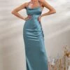 A-List | Blue Satin Cowl Maxi Dress With Thigh Split -Sangyong Store CL127343 A ListBlueSatinCowlMaxiDressWithThighSplit1