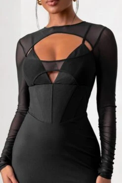 This Moment | Black High Neck Cut Out Mini Dress With Mesh Sleeves -Sangyong Store CL127455 fThisMomentBlackHighNeckCutOutMiniDressWithMeshSleeves0