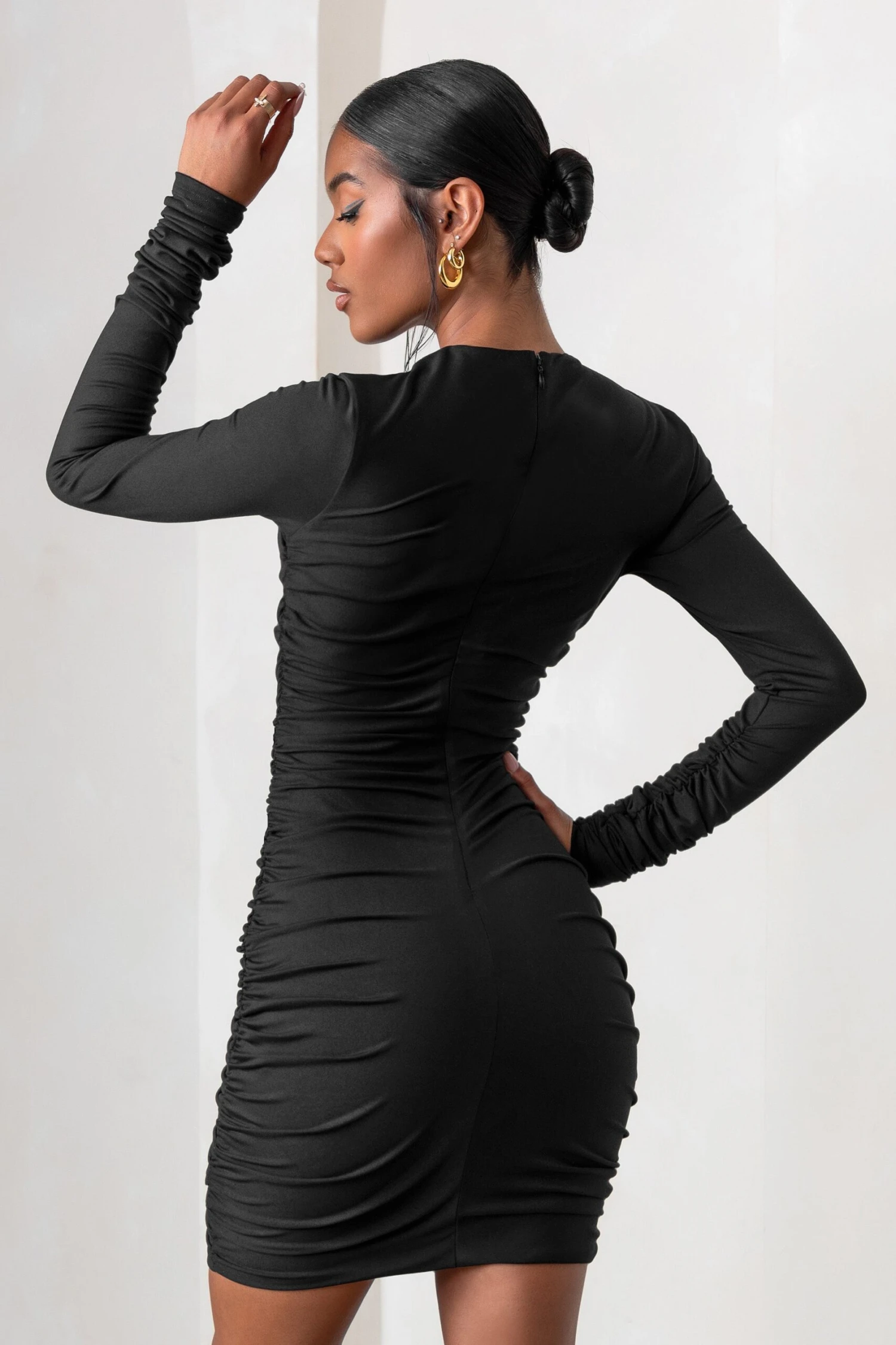 Empowered | Black High Neck Long Sleeves Zip Detail Mini Dress 4 Empowered | Black High Neck Long Sleeves Zip Detail Mini Dress - Image 2