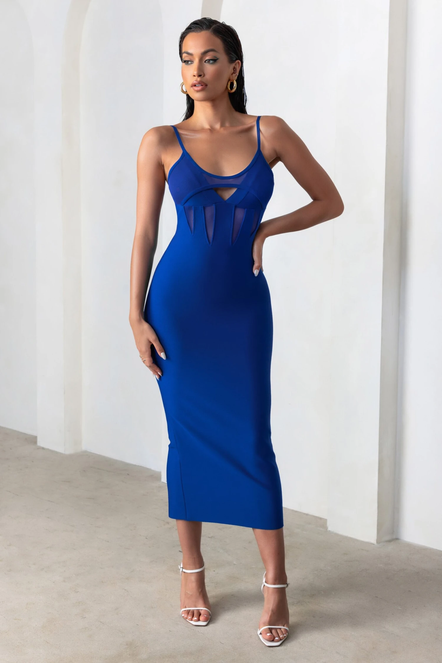 Destiny Calling | Electric Blue Bandage Mesh Cut Out Midi Dress With Bra Detail 6 Destiny Calling | Electric Blue Bandage Mesh Cut Out Midi Dress With Bra Detail - Image 4