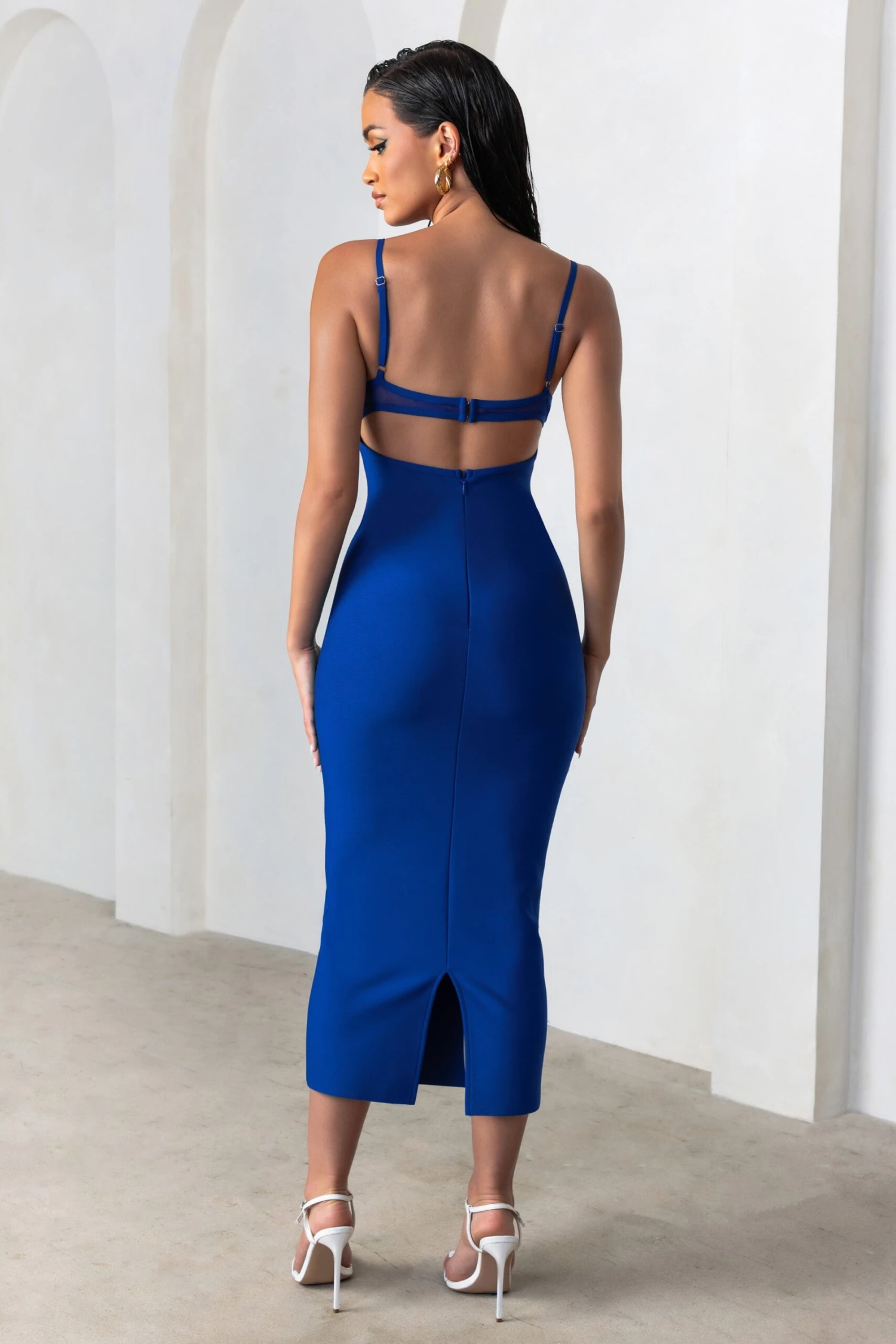 Destiny Calling | Electric Blue Bandage Mesh Cut Out Midi Dress With Bra Detail 4 Destiny Calling | Electric Blue Bandage Mesh Cut Out Midi Dress With Bra Detail - Image 2