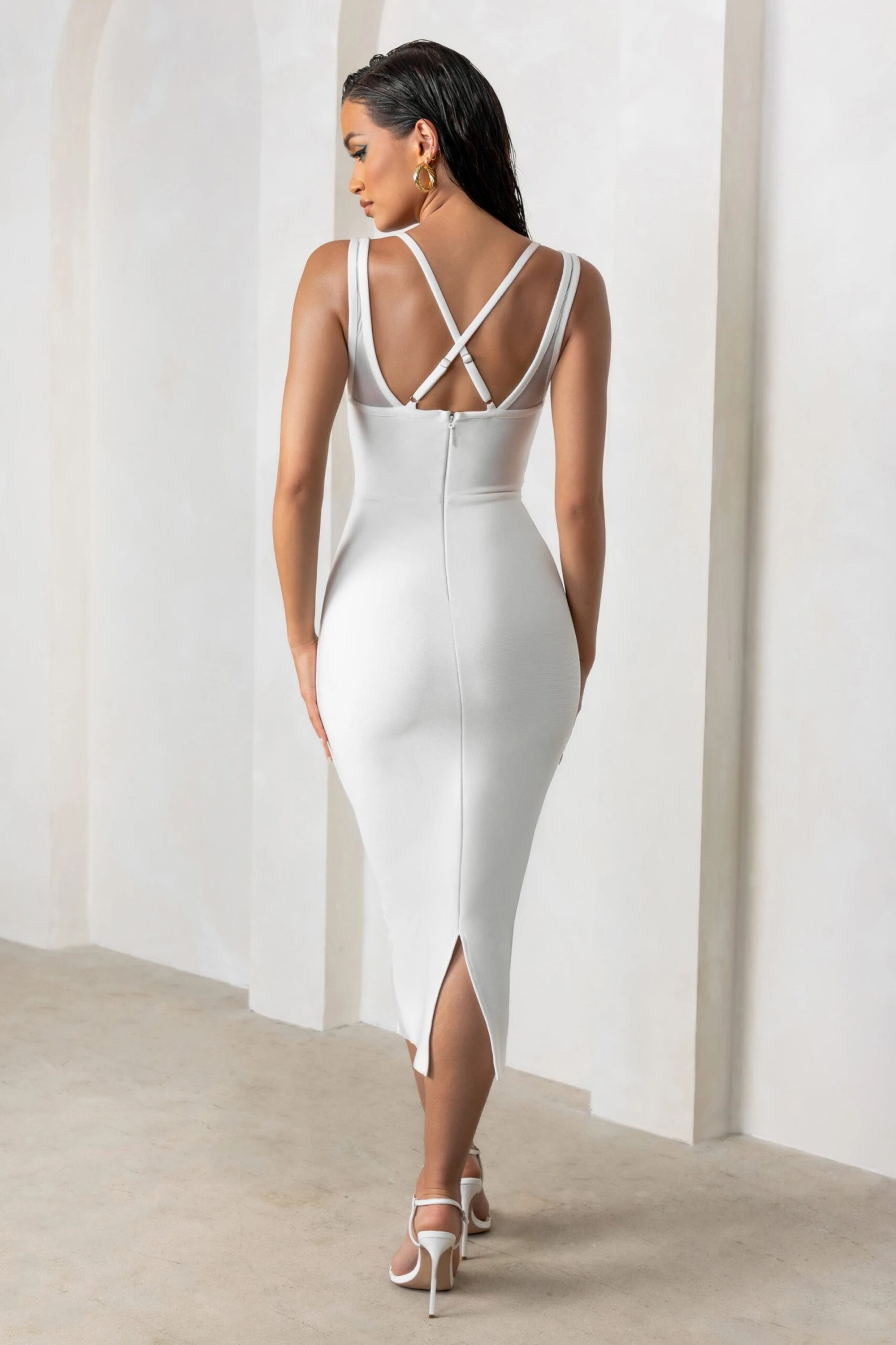 Just For Me | White Bandage Sweetheart Neckline Bodycon Midi Dress 4 Just For Me | White Bandage Sweetheart Neckline Bodycon Midi Dress - Image 2