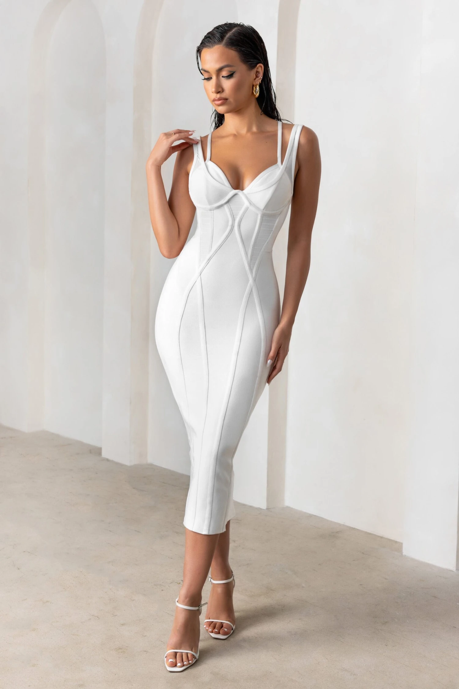 Just For Me | White Bandage Sweetheart Neckline Bodycon Midi Dress 3 Just For Me | White Bandage Sweetheart Neckline Bodycon Midi Dress