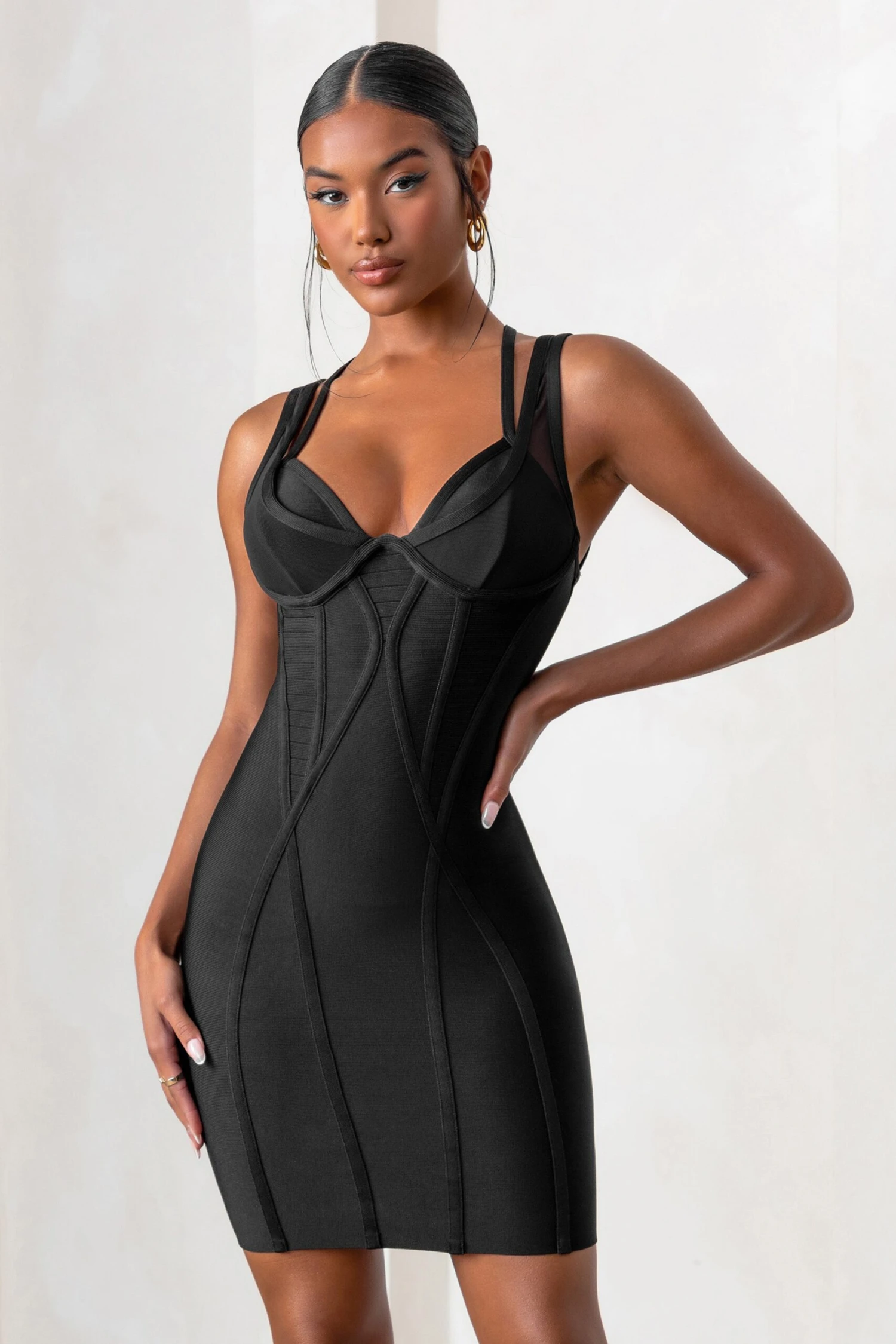 Jetsetter | Black Bandage Wired Mini Dress With Shaping Seam Detail 3 Jetsetter | Black Bandage Wired Mini Dress With Shaping Seam Detail