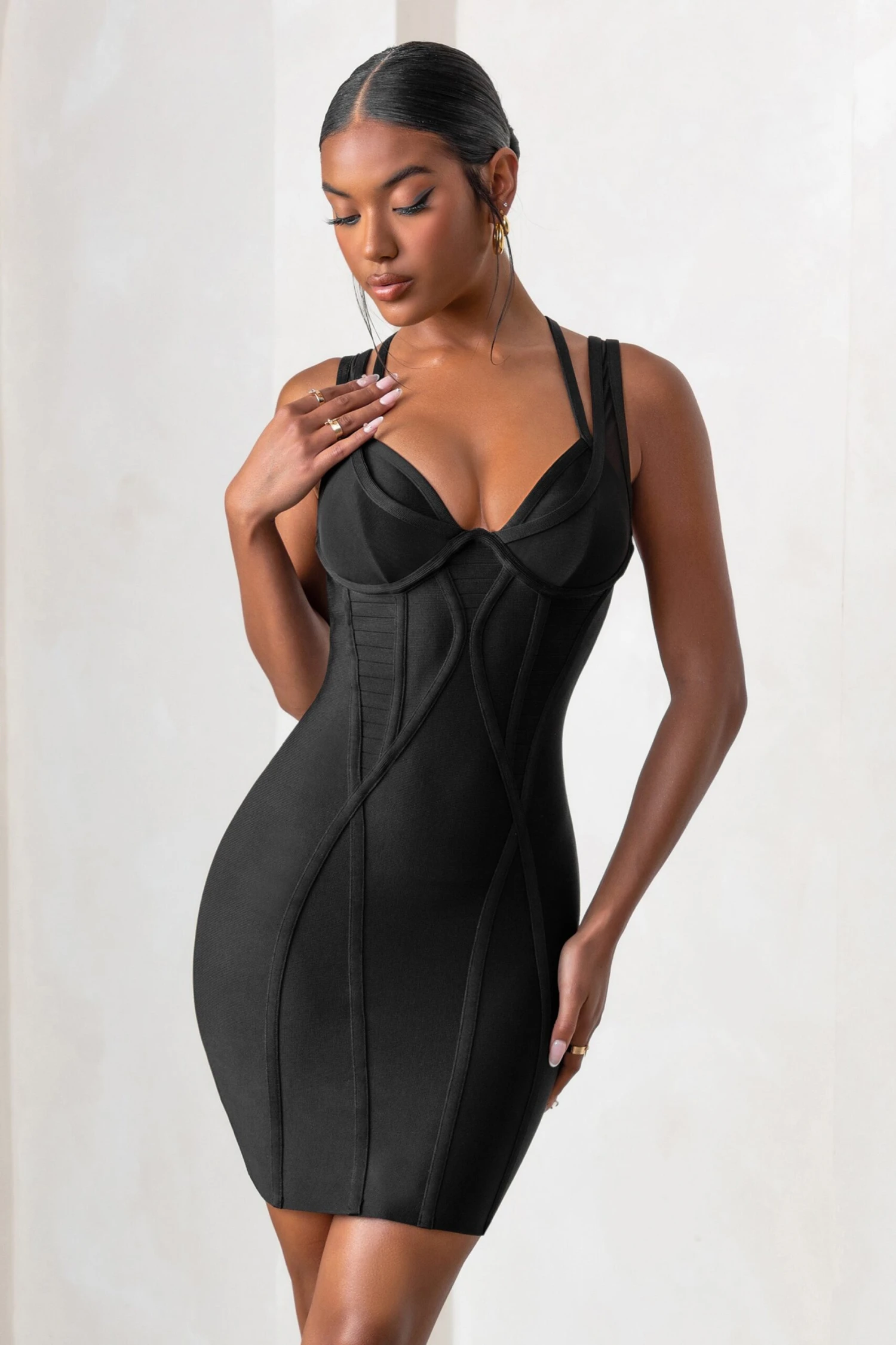Jetsetter | Black Bandage Wired Mini Dress With Shaping Seam Detail 6 Jetsetter | Black Bandage Wired Mini Dress With Shaping Seam Detail - Image 4