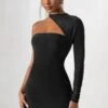 Perfect Touch | Black One Shoulder Long Sleeve Mini Dress -Sangyong Store CL127623 PerfectTouchBlackLongSleeveCutOutMiniDress1