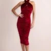 Hourglass | Berry Velvet Halterneck Ruched Midi Dress -Sangyong Store CL127979 HourglassBerryVelvetHalterneckRuchedMidiDress1