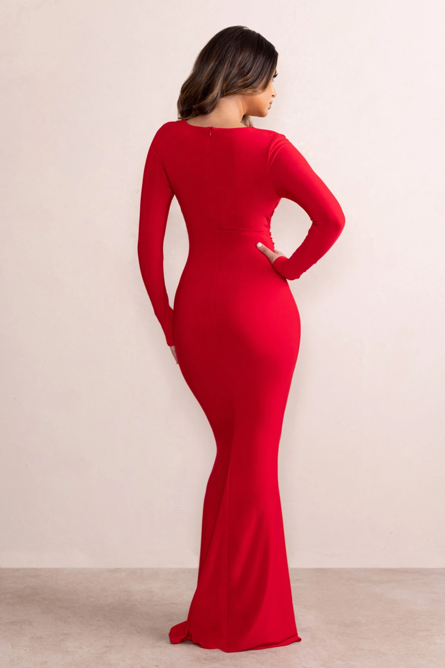 Leah | Red Plunge Sweetheart Neckline Fishtail Maxi Dress With Twist Front Detail 4 Leah | Red Plunge Sweetheart Neckline Fishtail Maxi Dress With Twist Front Detail - Image 2