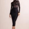 Devora | Black Lace Mesh High Neck Corset Detail Midi Dress With Long Sleeves -Sangyong Store CL128052 DevoraBlackLaceAndMeshHighNeckCorsetDetailMidiDressWithLongSleeves3