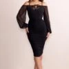 Keisha | Black Ruched Midi Dress With Mesh Overlay -Sangyong Store CL128064 KeishaBlackRuchedMidiDressWithMeshOverlay0