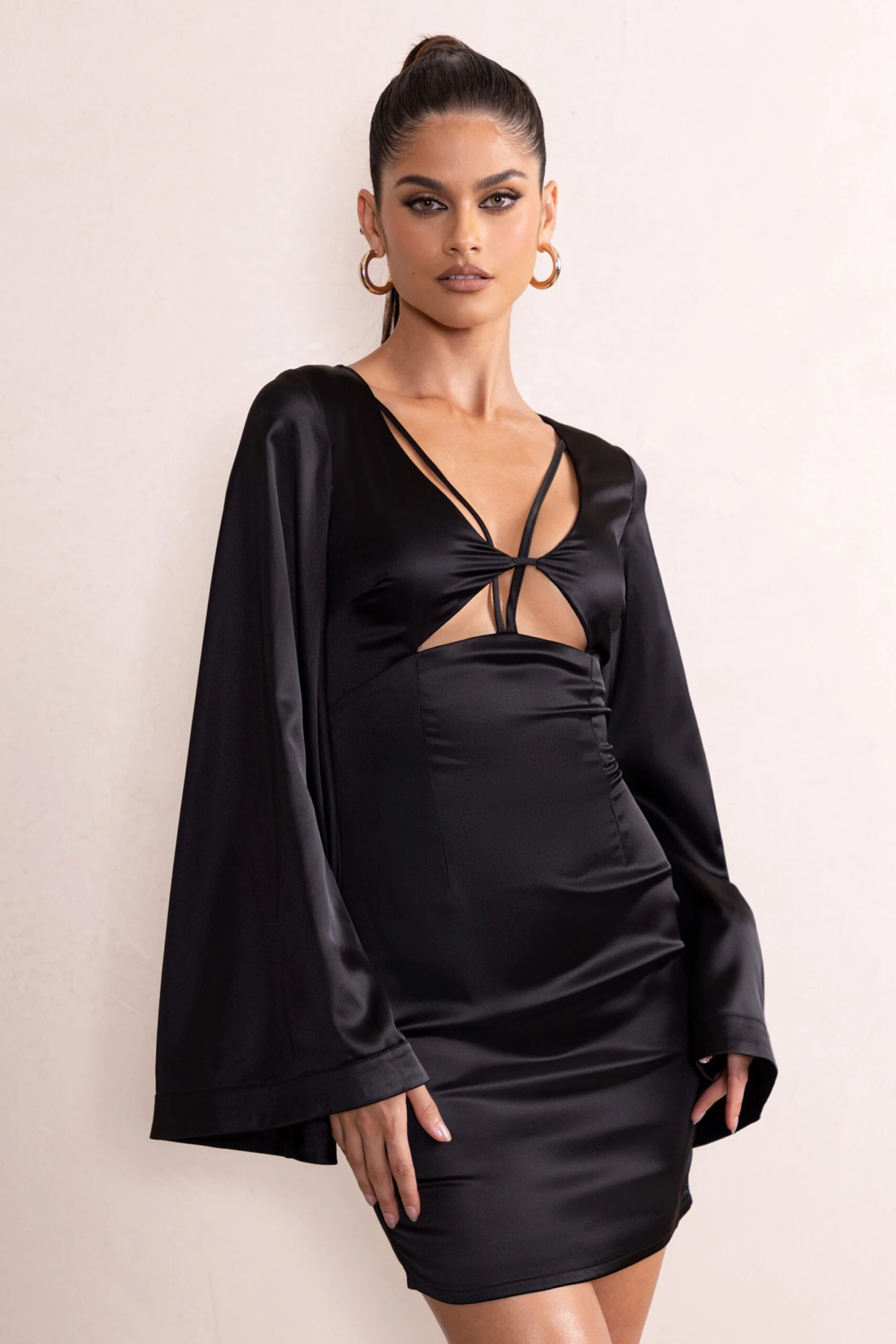 Aubrey | Black Plunge Neck Kimono Sleeve Mini Dress 3 Aubrey | Black Plunge Neck Kimono Sleeve Mini Dress