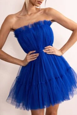 Aella | Cobalt Blue Bandeau Volume Pleated Tulle Mini Dress -Sangyong Store CL128077 AellaCobaltBlueBandeauVolumePleatedTulleMiniDress7