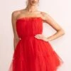 Aella | Red Bandeau Volume Pleated Tulle Mini Dress -Sangyong Store CL128077 AellaRedBandeauVolumePleatedTulleMiniDress3