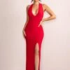 Ines | Red Plunge Neck Sculptured Back Maxi Dress -Sangyong Store CL128173InesRedPlungeNeckSculpturedBackMaxiDress00001