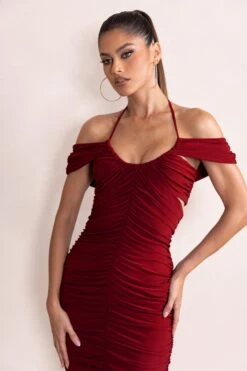 Dulcie | Burgundy Halter Neck Cut Out Ruched Midi Dress 8 Dulcie | Burgundy Halter Neck Cut Out Ruched Midi Dress -Sangyong Store CL128175 DulcieBurgundyHalterNeckCutOutRuchedMidiDress4