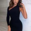 Siren | Black One Shoulder Bodycon Mini Dress -Sangyong Store DRBL159518 Black One Sleeve Mini Dress