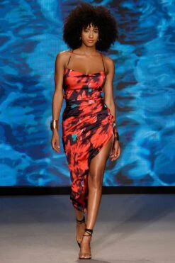 Risk It All | Black & Red Floral Print Cami Cowl Neck Asymmetric Hem Dress -Sangyong Store HR CL126039137