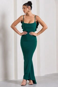 Flute | Bottle Green Bodycon Maxi Dress With Ruched Ruffled Back -Sangyong Store HR CL128443047 FluteBottleGreenBodyconMaxiDressWithRuchedRuffledBack8