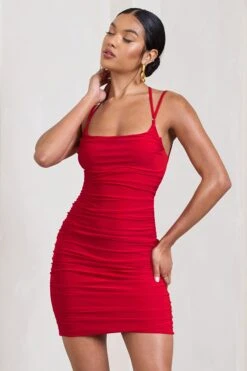 Angelica | Red Ruched Strappy Bodycon Mini Dress -Sangyong Store HR CL128727004 AngelicaRedRuchedStrappyBodyconMiniDress0 5fd339bb 9402 4f58 b89d 8e58b8c3bd81