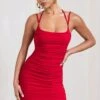 Angelica | Red Ruched Strappy Bodycon Mini Dress -Sangyong Store HR CL128727004 AngelicaRedRuchedStrappyBodyconMiniDress2 874151d2 a141 40ec 800f 52d6b55737b8