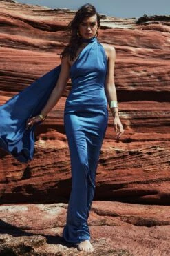 Mademoiselle | Navy Asymmetric Scarf Neck Backless Maxi Dress -Sangyong Store WB 1S8A8670 CL127576