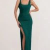 Kate | Bottle Green Square Neck Maxi Dress With Plunge Back And Side Thigh Split -Sangyong Store WB AMEND CC BR CL127639 KateBottleGreenSquareNeckMaxiDresswithPlungeBackandSideThighSplit1