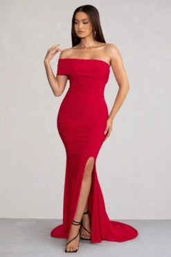 Forever & Always | Red One Shoulder Ruched Fishtail Maxi Dress -Sangyong Store WB BR CC BR CL124578 Forever AlwaysRedOneShoulderRuchedFishtailMaxiDress3