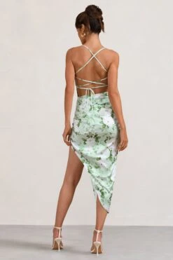 Sangyong Store -Sangyong Store WB BR CC CL126039153 RiskItAllWhite GreenFloralPrintSatinCowlAsymmetricDress5