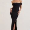 Law Of Attraction | Black Bardot Draped Split Maxi Dress -Sangyong Store WB BR CL124662002 LawofAttractionBlackBardotDrapedSplitMaxiDress1