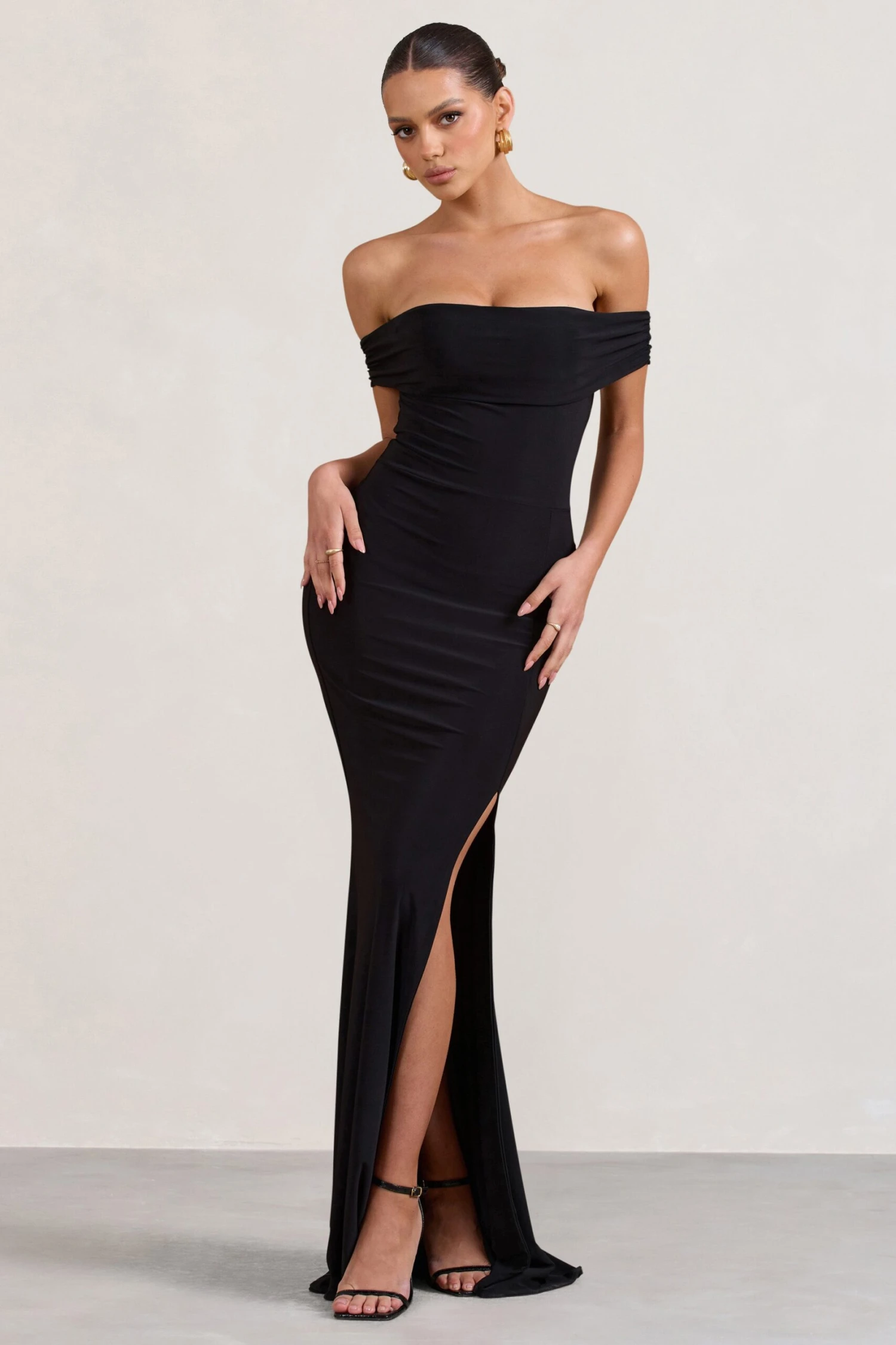 Law Of Attraction | Black Bardot Draped Split Maxi Dress 3 Law Of Attraction | Black Bardot Draped Split Maxi Dress