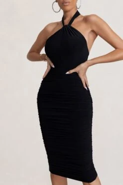 Serendipity | Black Halter Neck Knot Midi Dress -Sangyong Store WB BR CL126092 SerendipityBlackHalterNeckKnotMidiDress0