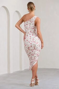 Late Night | Rose Floral Print Ruched One Shoulder Midi Dress -Sangyong Store WB BR CL126680147 LateNightRoseFloralPrintRuchedOneShoulderMidiDress6